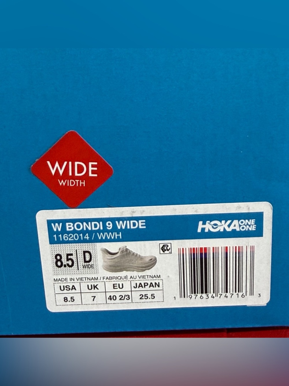 HOKA Women's Bondi 9 Wide Width White 1162014/ WWH, NEW WITH BOX,Sizes 6.5 & 8.5 - Picture 9 of 13